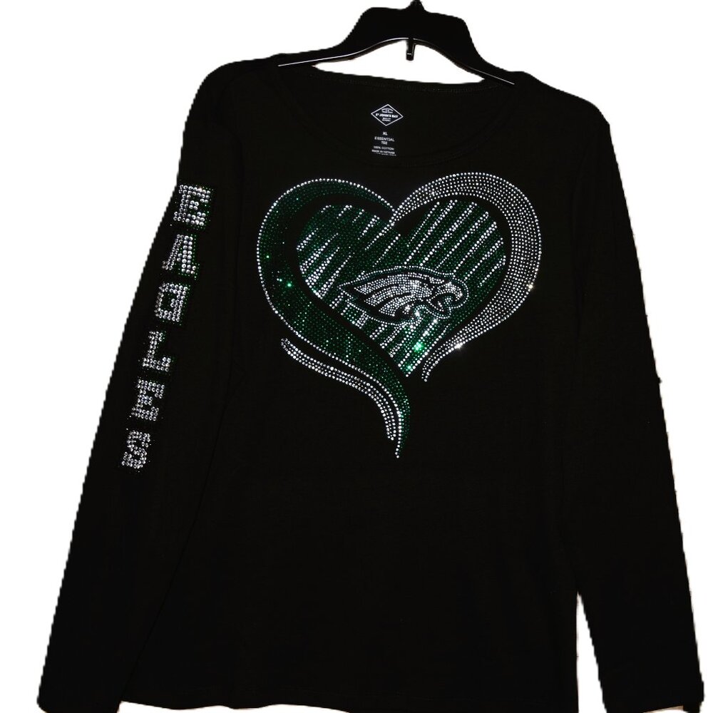 Philadelphia Eagles  rhinestone heart  long sleeve shirt  XS S M L XL XXL 1X 2X…
